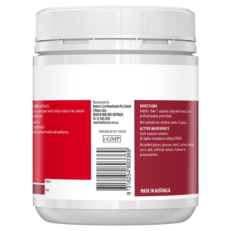 Healthy Care 維他命E膠囊500IU 200粒