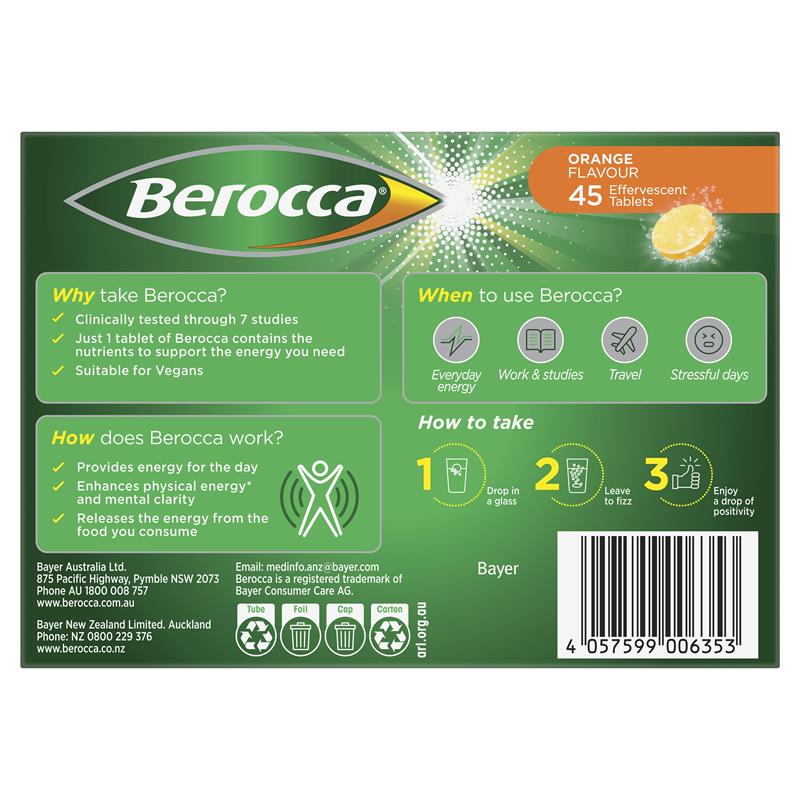 Berocca拜為佳維生素發泡錠45片（橘子）